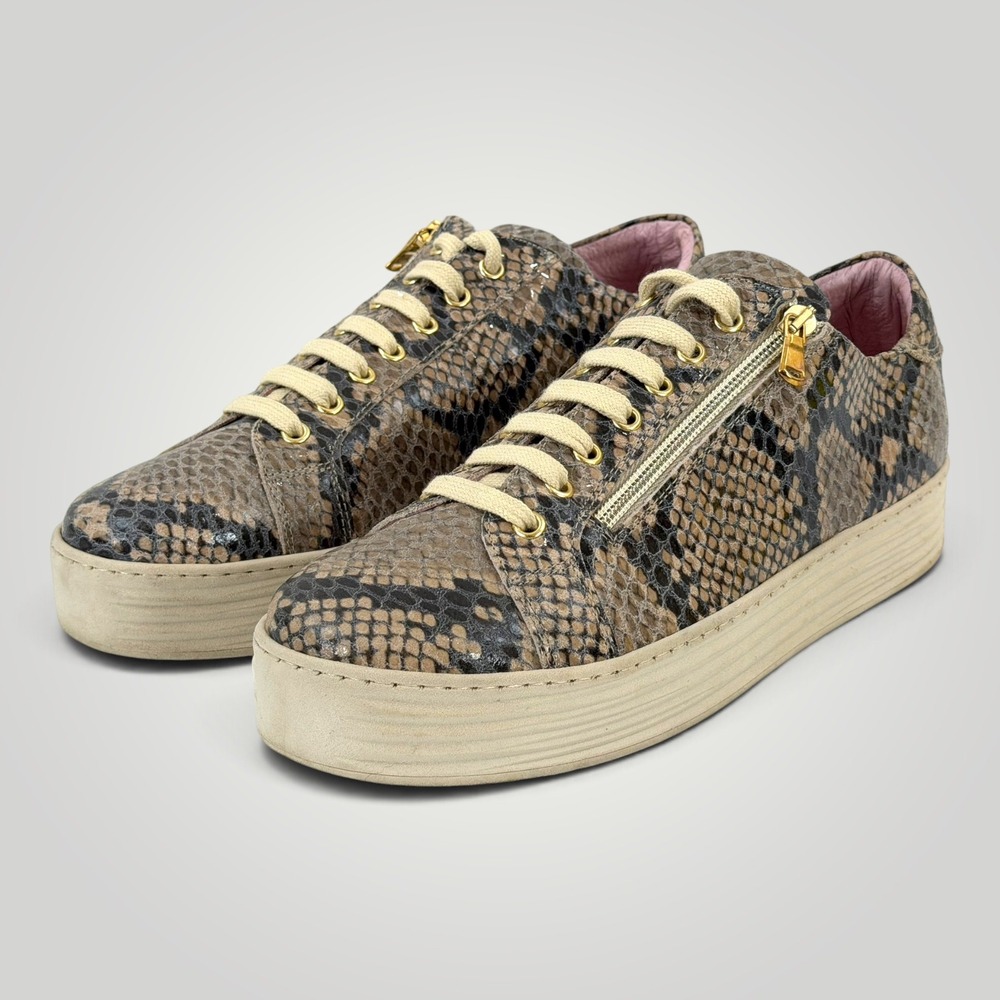 Sole Bliss Women's Diva Snake Print Leather Platform Sneakers Italy Comfort